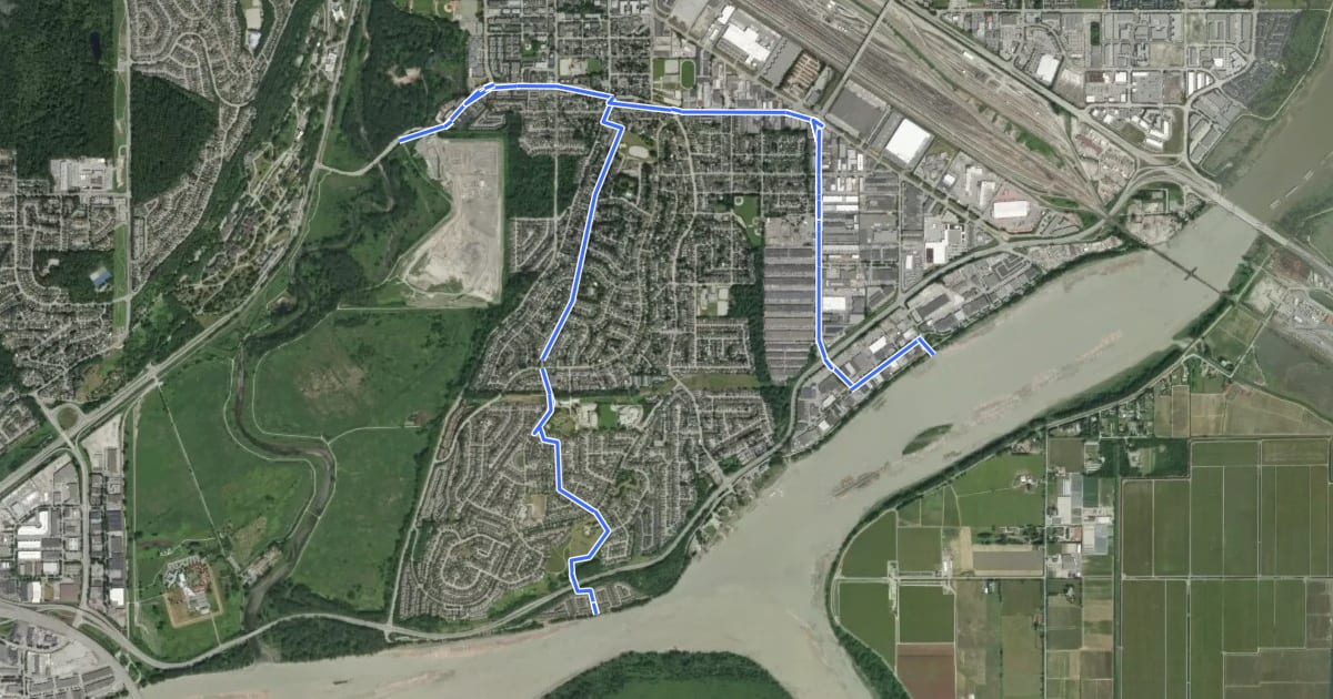 Маршрут PoCo Bike Routes на спутниковом снимке