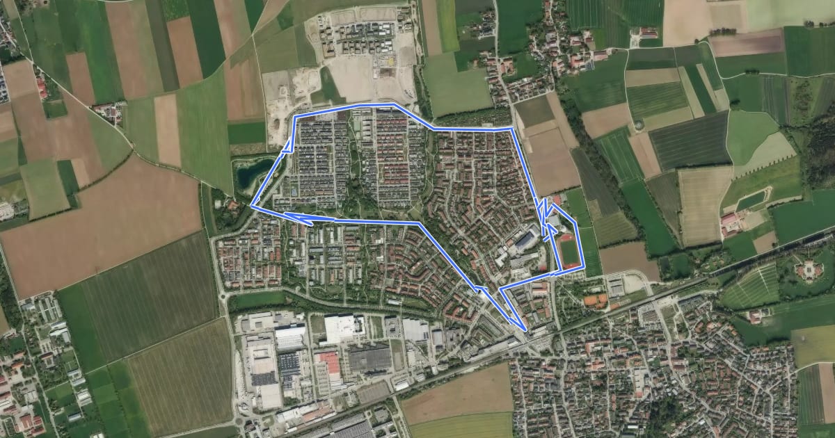 Маршрут Poinger Runde - Wohnen, Grün, Wasser (BUGA 2005-Themen Radweg) на спутниковом снимке