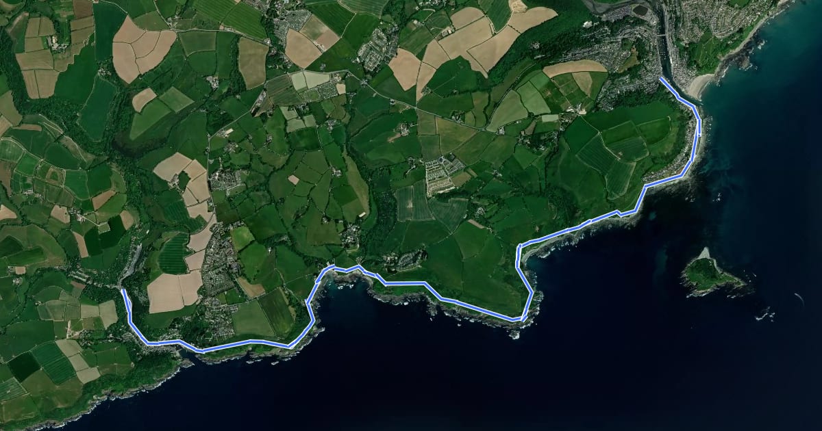 Маршрут Polperro to Looe coast walk, Lantic Bay, Mid & SE Cornwall на спутниковом снимке