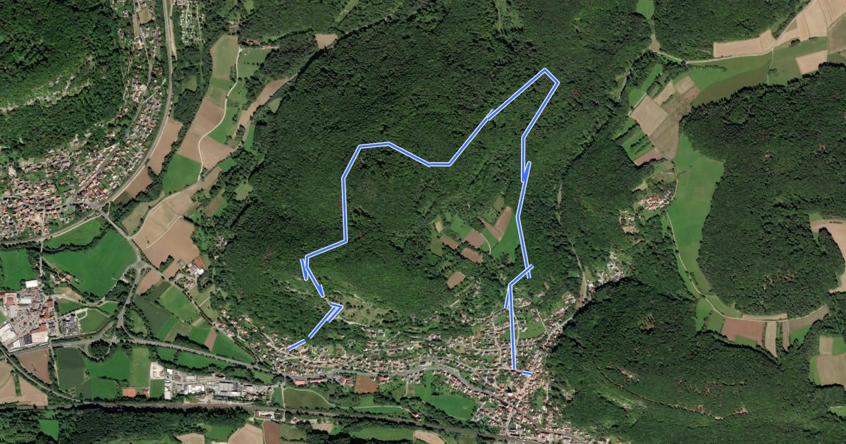 Маршрут Pommelsbrunn–Burgruine Lichtenstein–Pommelsbrunn на спутниковом снимке