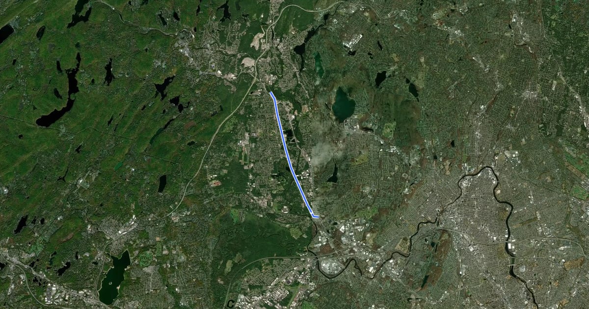 Маршрут Pompton Valley Rail Trail на спутниковом снимке