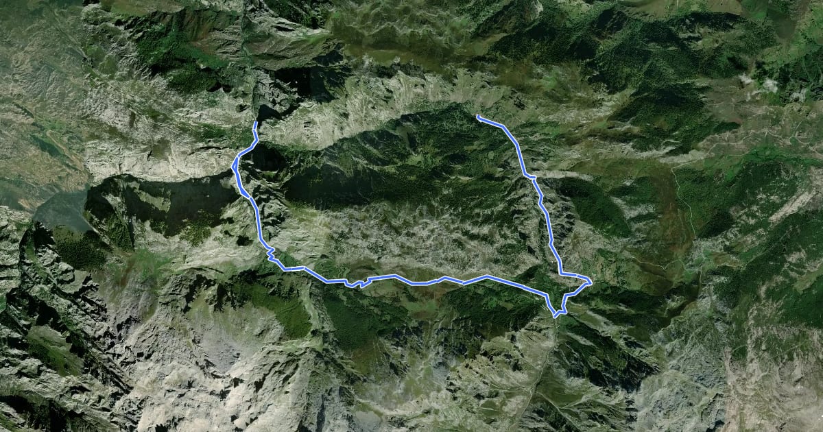 Маршрут Poncebos - Bulnes - Sotres - Tielve на спутниковом снимке