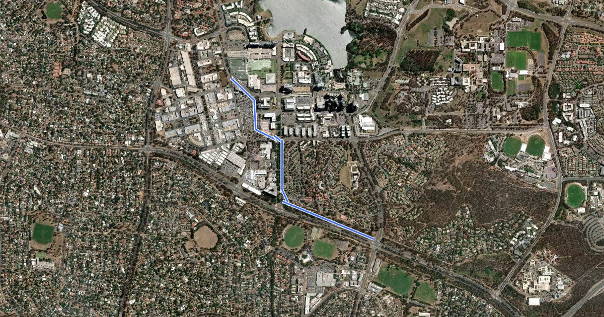 Маршрут Poorly signed route Belconnen north на спутниковом снимке