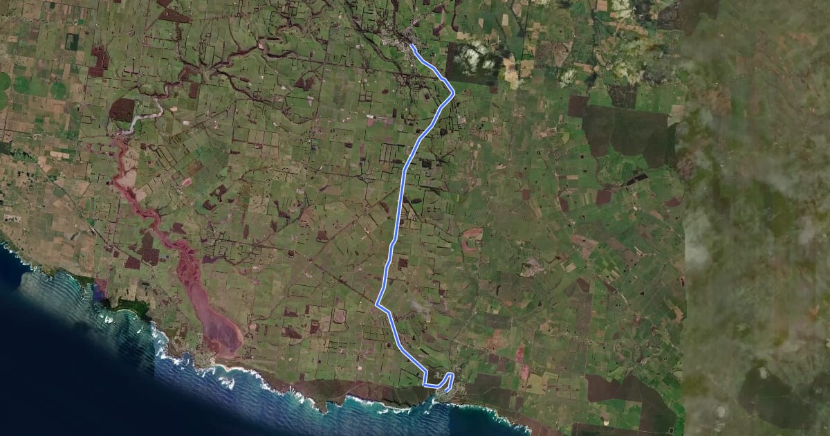 Маршрут Poorpa Yanyeen Meerreeng - The Timboon to Port Campbell Trail на спутниковом снимке