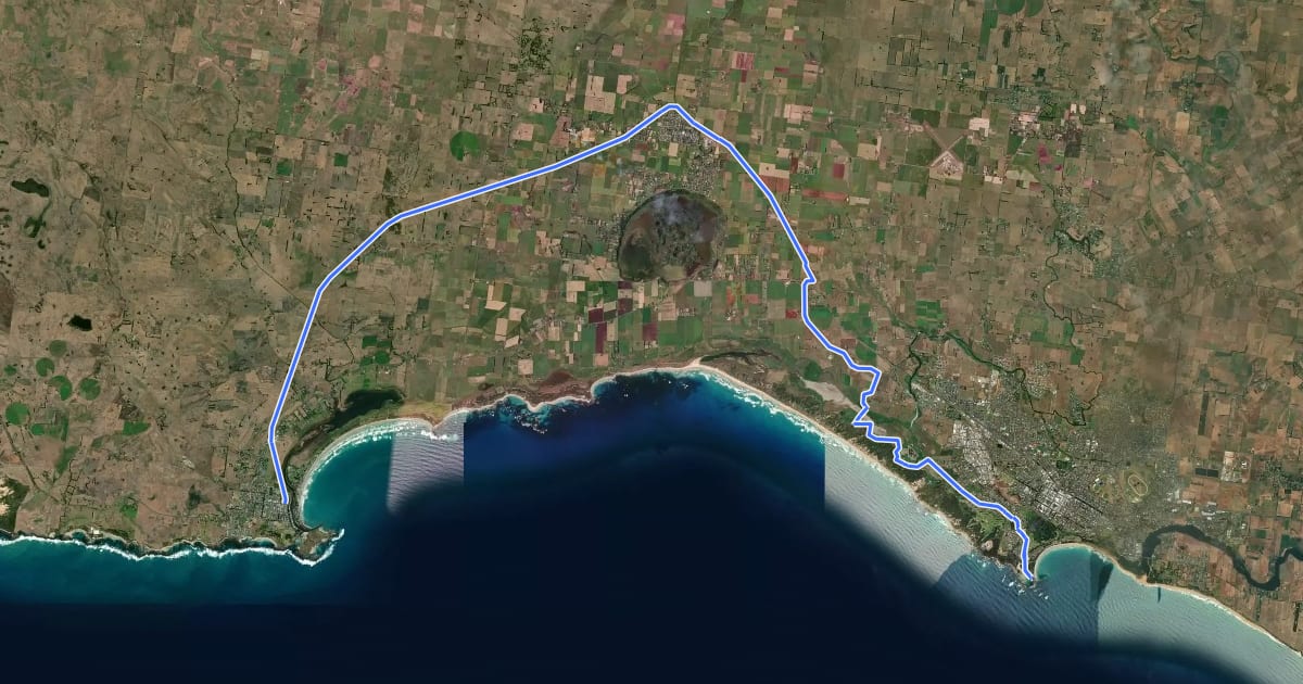 Маршрут Port Fairy to Warrnambool Rail Trail на спутниковом снимке