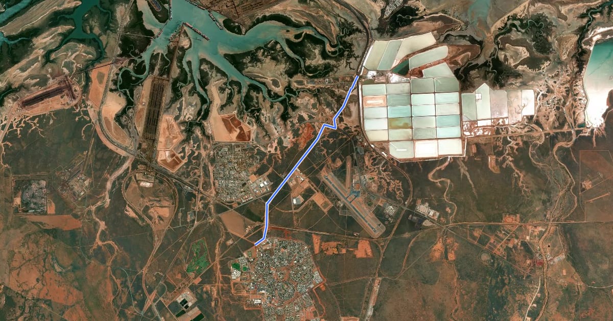 Маршрут Port Hedland-South Hedland Path на спутниковом снимке