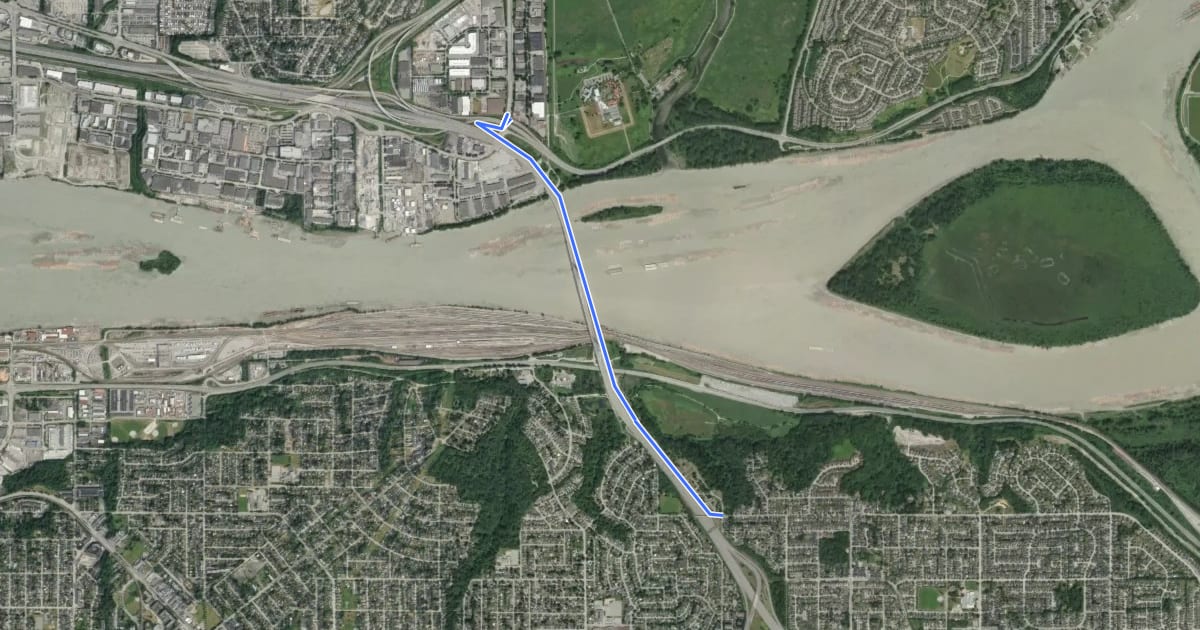 Маршрут Port Mann Bridge на спутниковом снимке