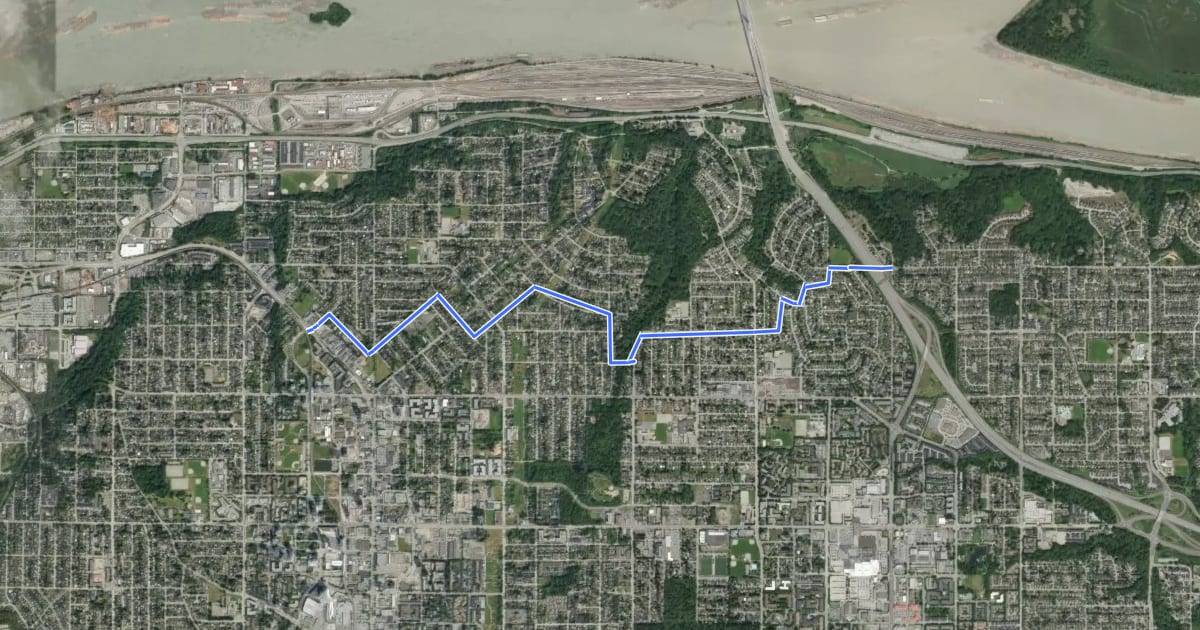 Маршрут Port Mann <> Surrey City Centre на спутниковом снимке
