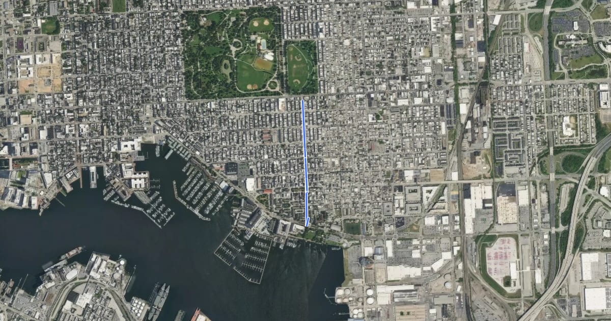 Маршрут Potomac Street Cycletrack на спутниковом снимке