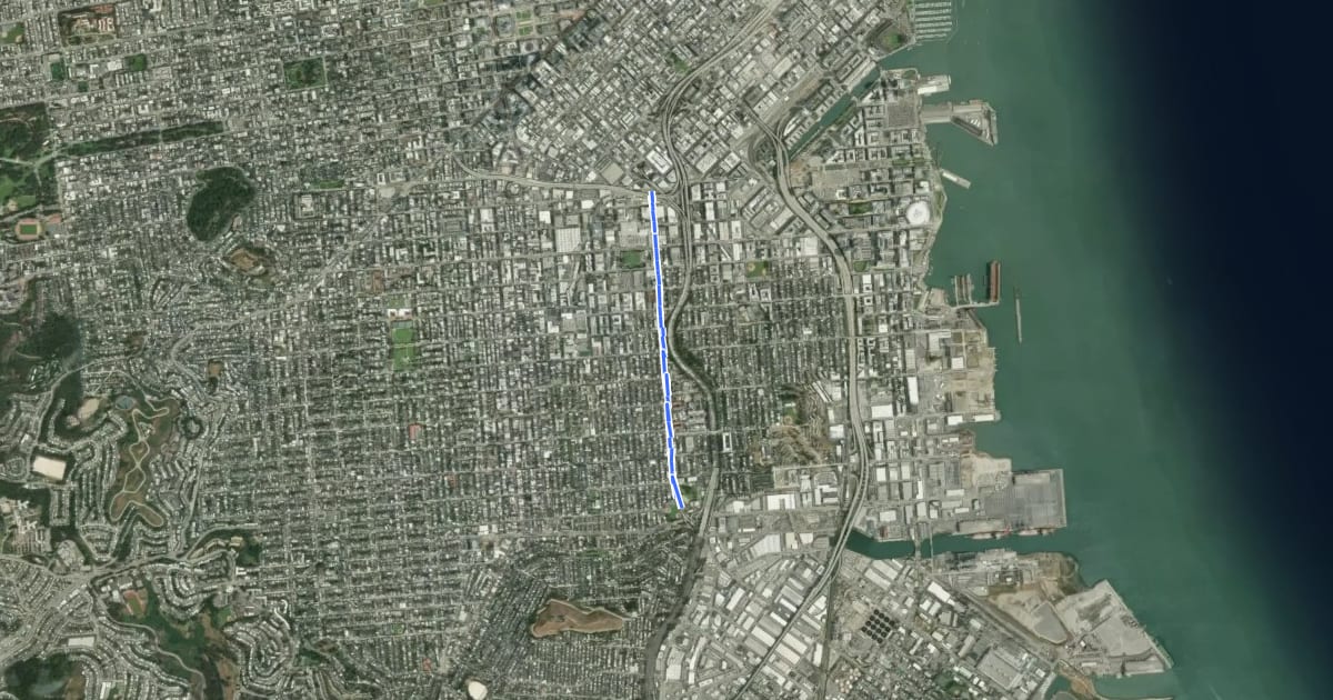 Маршрут Potrero Avenue Bike Route на спутниковом снимке