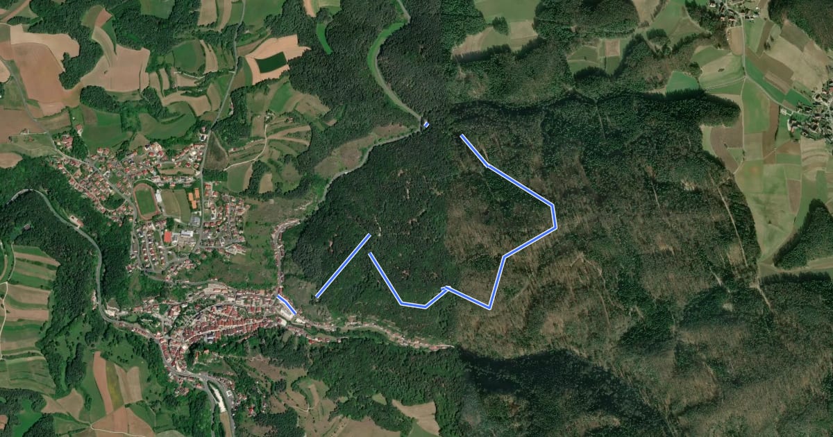 Маршрут Pottenstein-Bergwachthütte-Mariental на спутниковом снимке