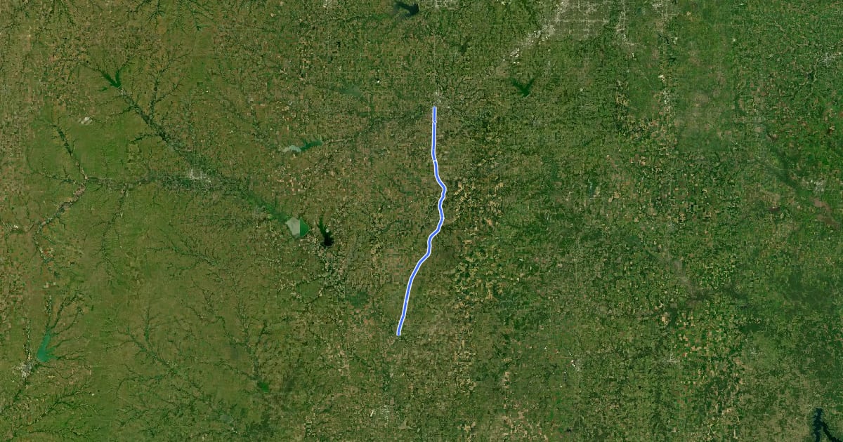 Маршрут Prairie Spirit Trail на спутниковом снимке