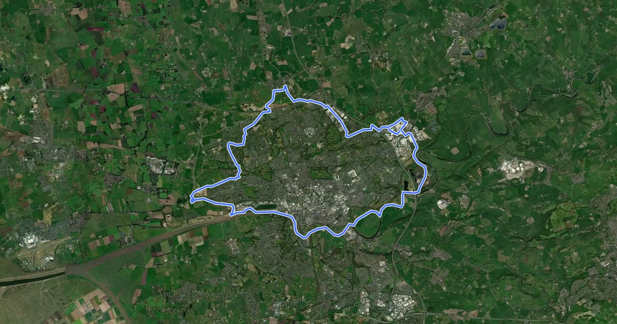 Маршрут Preston Guild Wheel на спутниковом снимке
