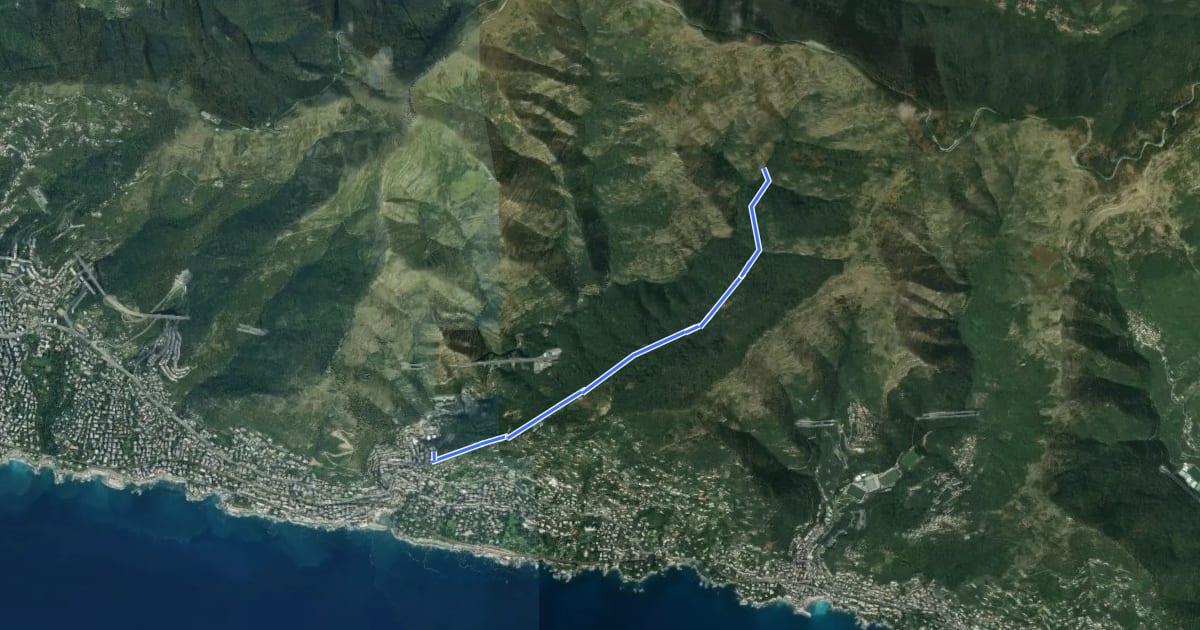 Маршрут Pro Canyon - Torrente Nervi на спутниковом снимке