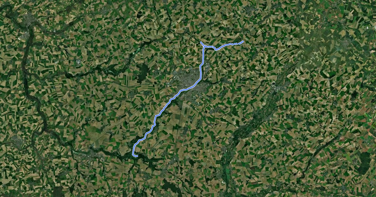 Маршрут (projet) Véloroute de La source à la baie dans le cadre du projet vallée de La Somme vallée idéale. на спутниковом снимке