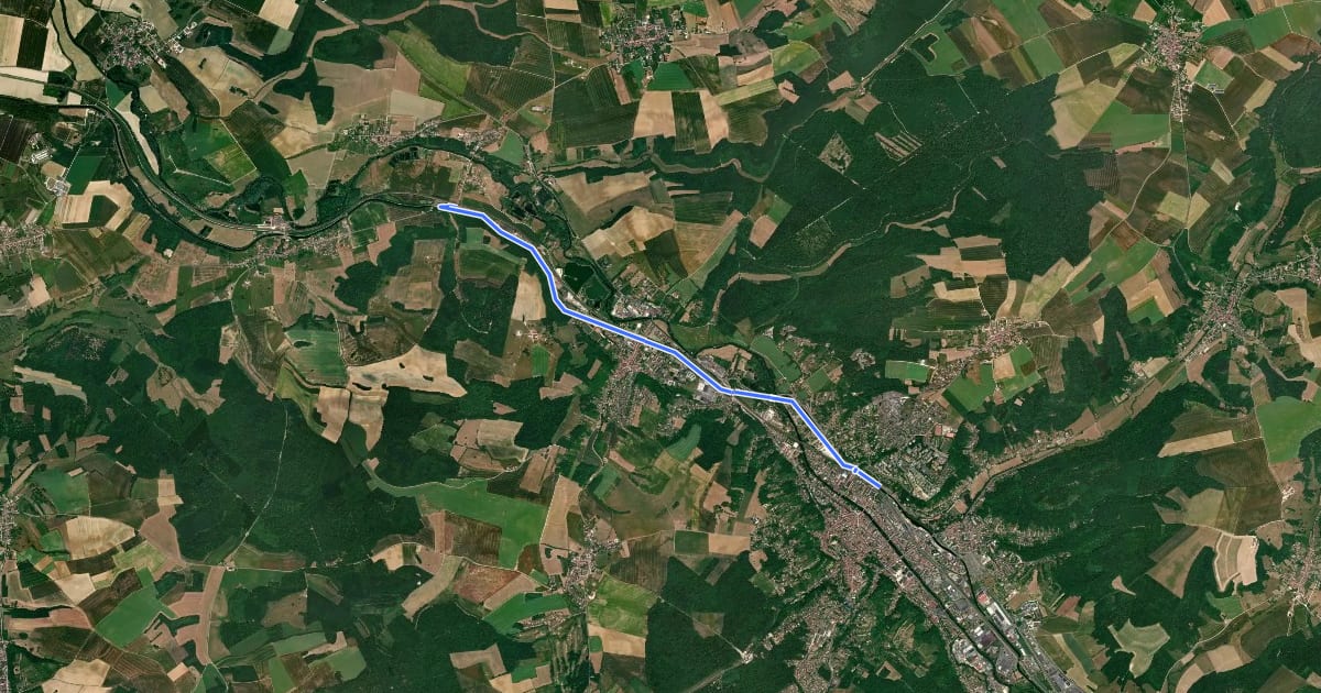 Маршрут (projet) Véloroute des Lacs : Bar-le-Duc - Val-d'Ornain на спутниковом снимке