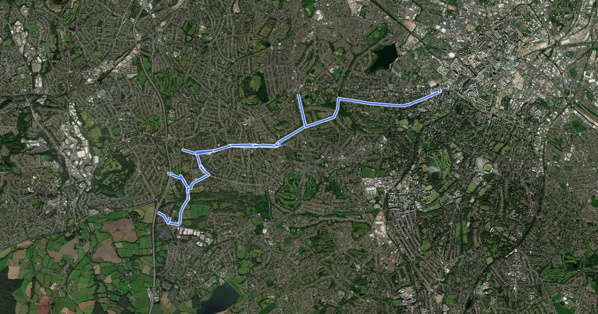 Маршрут [PROPOSED]Birmingham Local Cycle Network на спутниковом снимке