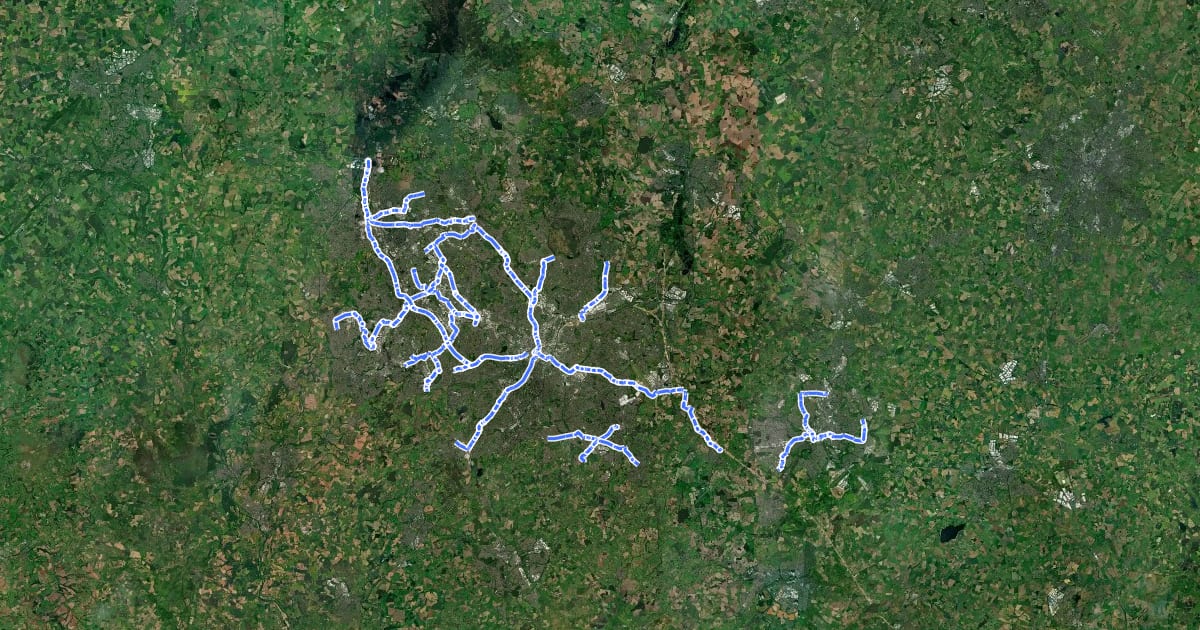Маршрут [PROPOSED]Starley Regional Cycle Network на спутниковом снимке
