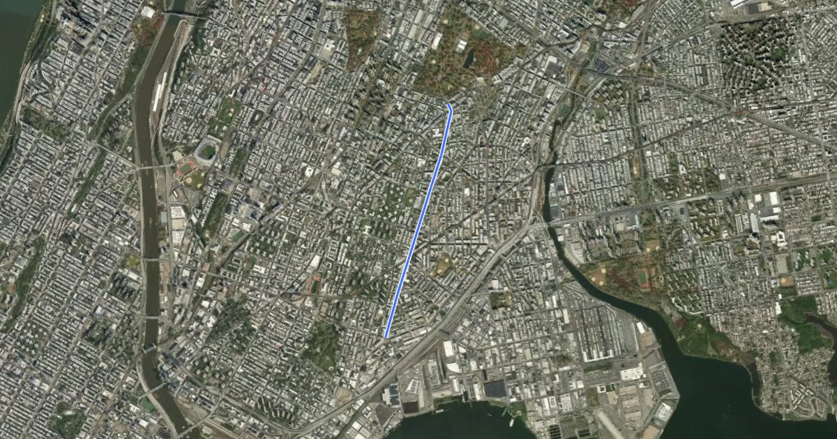 Маршрут Prospect Avenue на спутниковом снимке