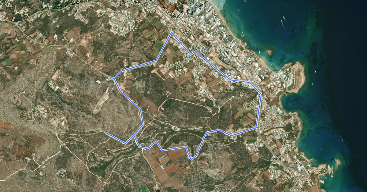 Маршрут Protaras Panagia Konno Profitis Ilias Nature Trail на спутниковом снимке