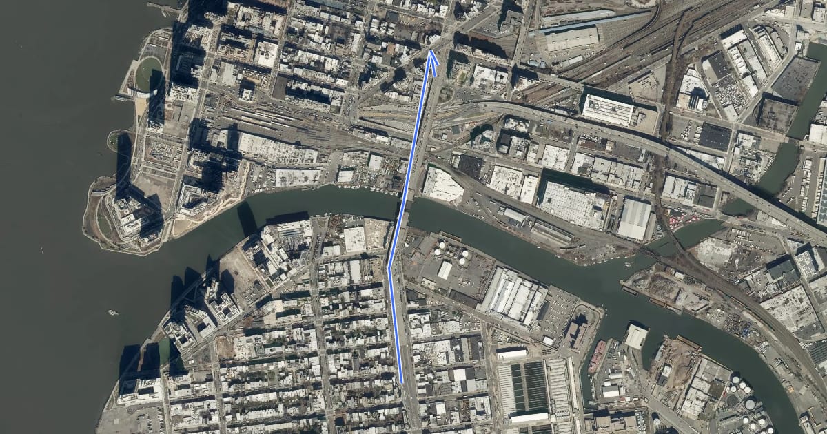 Маршрут Pulaski Bridge на спутниковом снимке