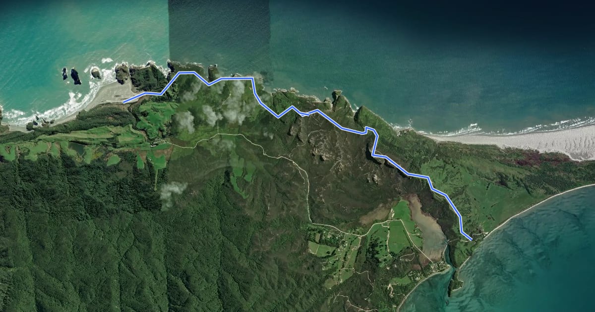 Маршрут Puponga Hilltop Walk на спутниковом снимке