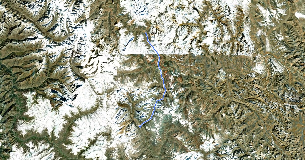Маршрут Purne to Zanskar Sumdo на спутниковом снимке