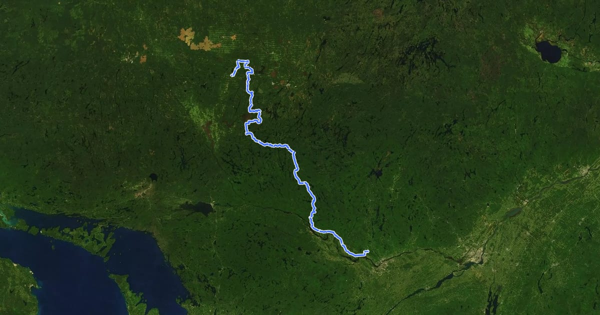 Маршрут Québec bikepacking traverse Segment I на спутниковом снимке