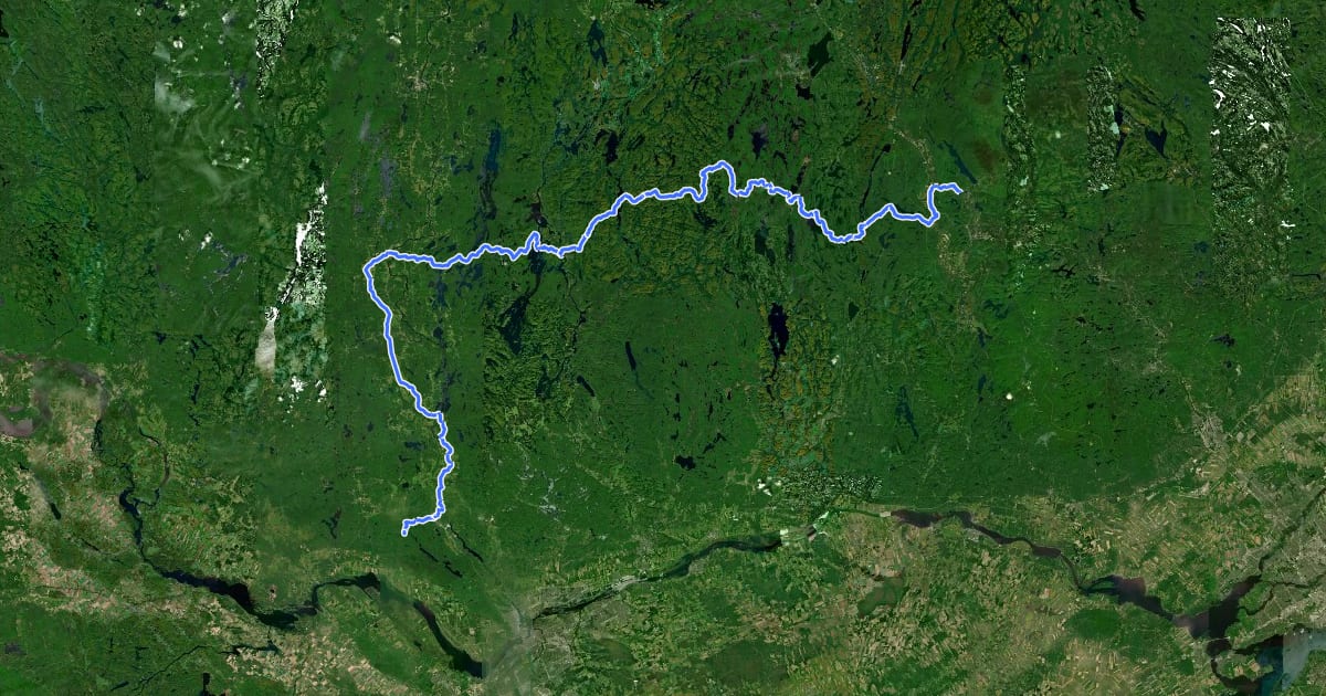Маршрут Québec bikepacking traverse Segment II на спутниковом снимке