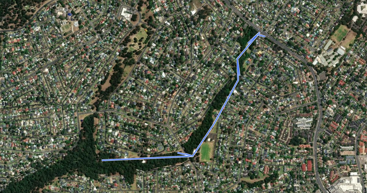 Маршрут Quarry Creek Shared Path на спутниковом снимке