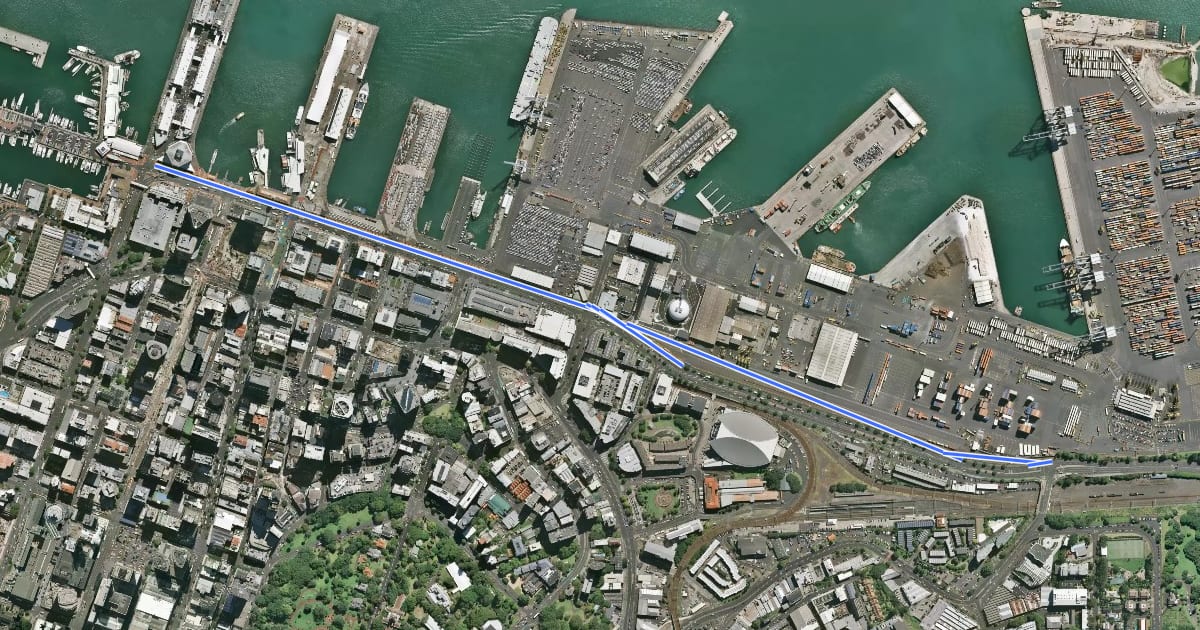 Маршрут Quay Street Cycleway на спутниковом снимке
