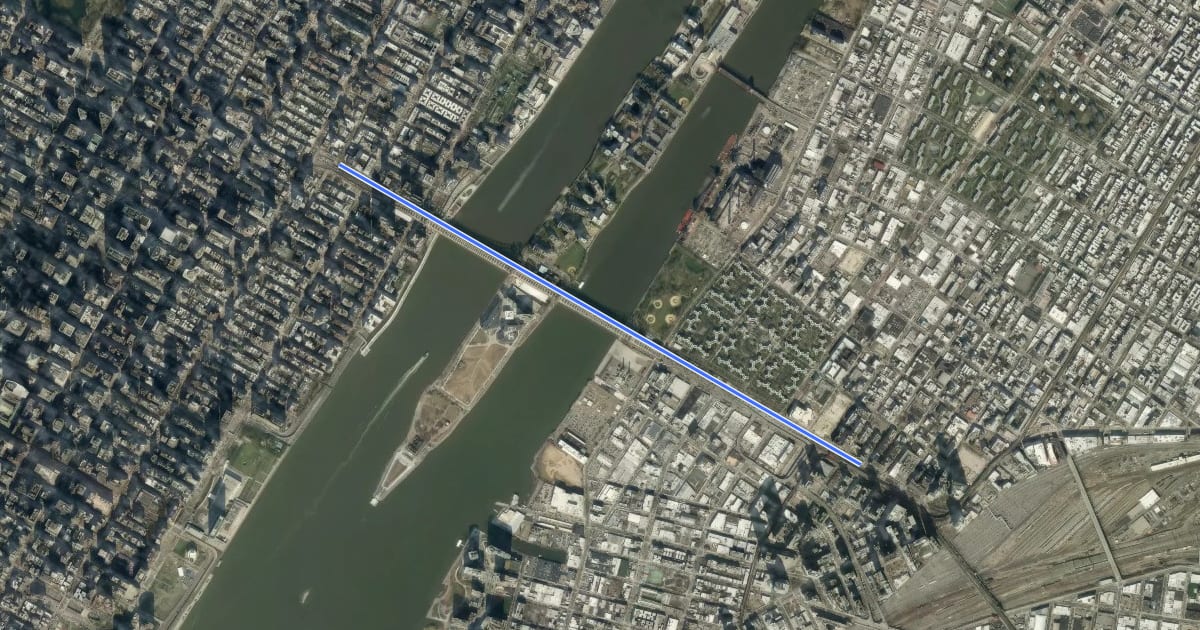 Маршрут Queensboro Bridge на спутниковом снимке