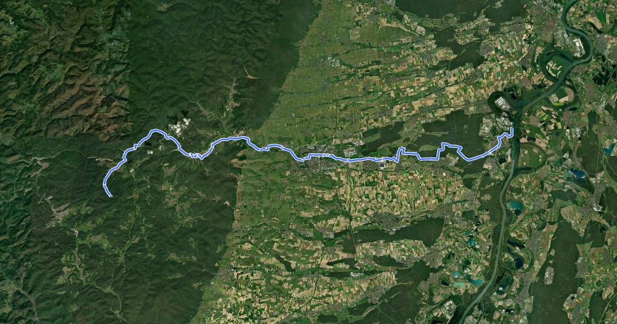 Маршрут Queichtalradweg на спутниковом снимке