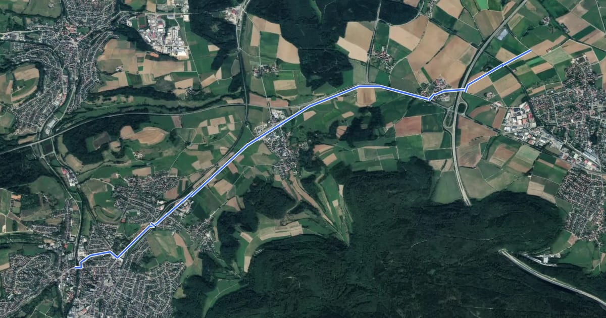 Маршрут Querverbindung Q13 (Kocher-Jagst-Radweg) на спутниковом снимке