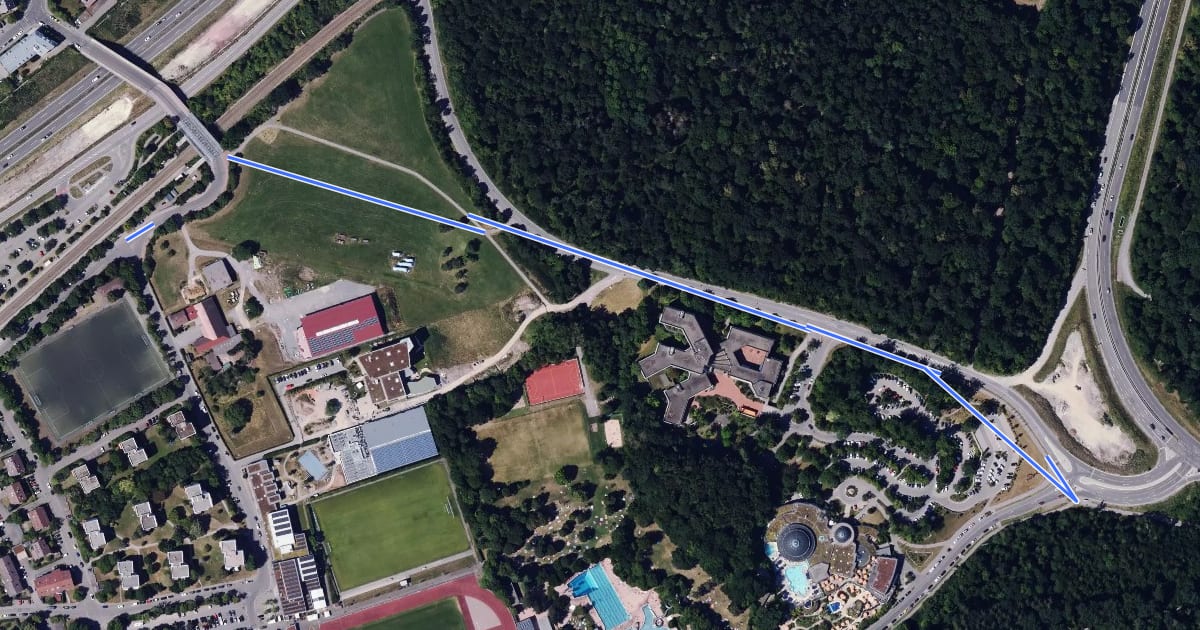 Маршрут Querweg Böblingen Thermalbadkreuzung - Böblingen Haltepunkt Goldberg на спутниковом снимке