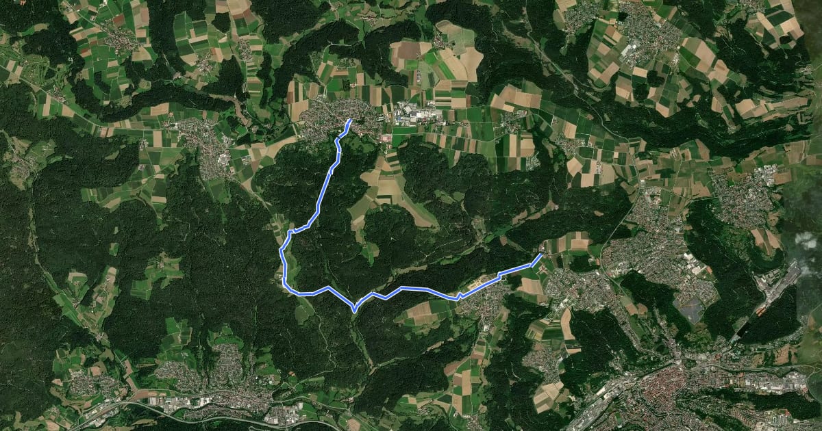 Маршрут Querweg des SAV (blauer Punkt) Waldau - Alfdorf на спутниковом снимке