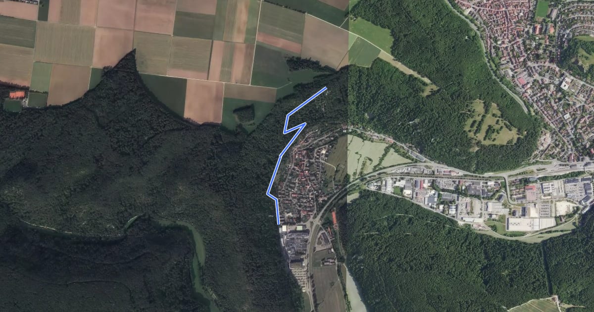 Маршрут Querweg des Schwäbischen Albvereins на спутниковом снимке