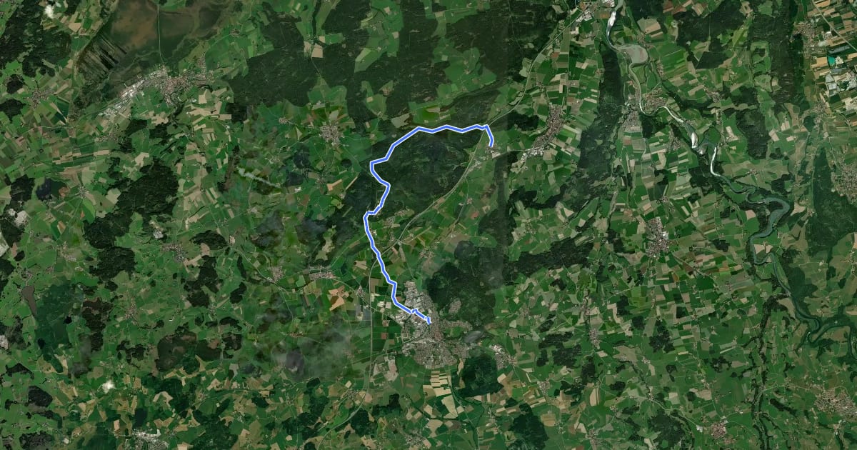 Маршрут Querweg des Schwäbischen Albvereins (blauer Punkt) на спутниковом снимке