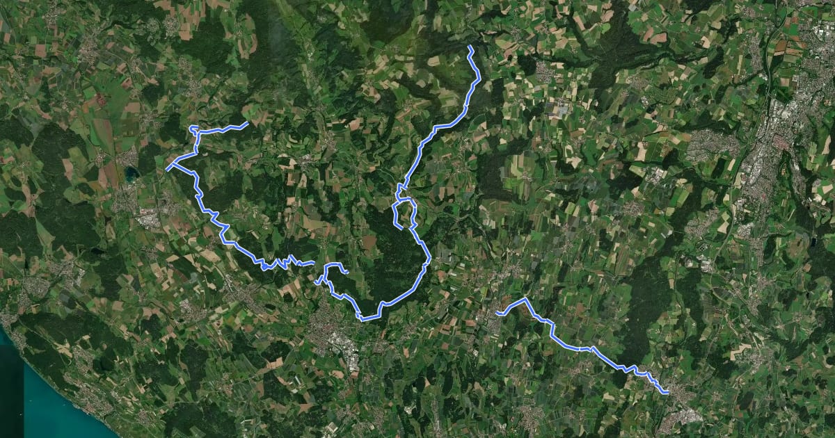 Маршрут Querweg des Schwäbischen Albvereins (blauer Punkt) на спутниковом снимке