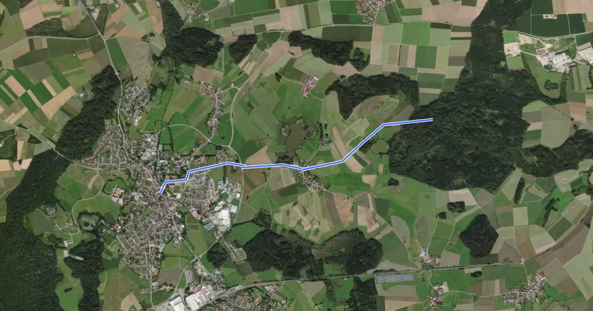 Маршрут Querweg des Schwäbischen Albvereins (blauer Punkt) на спутниковом снимке