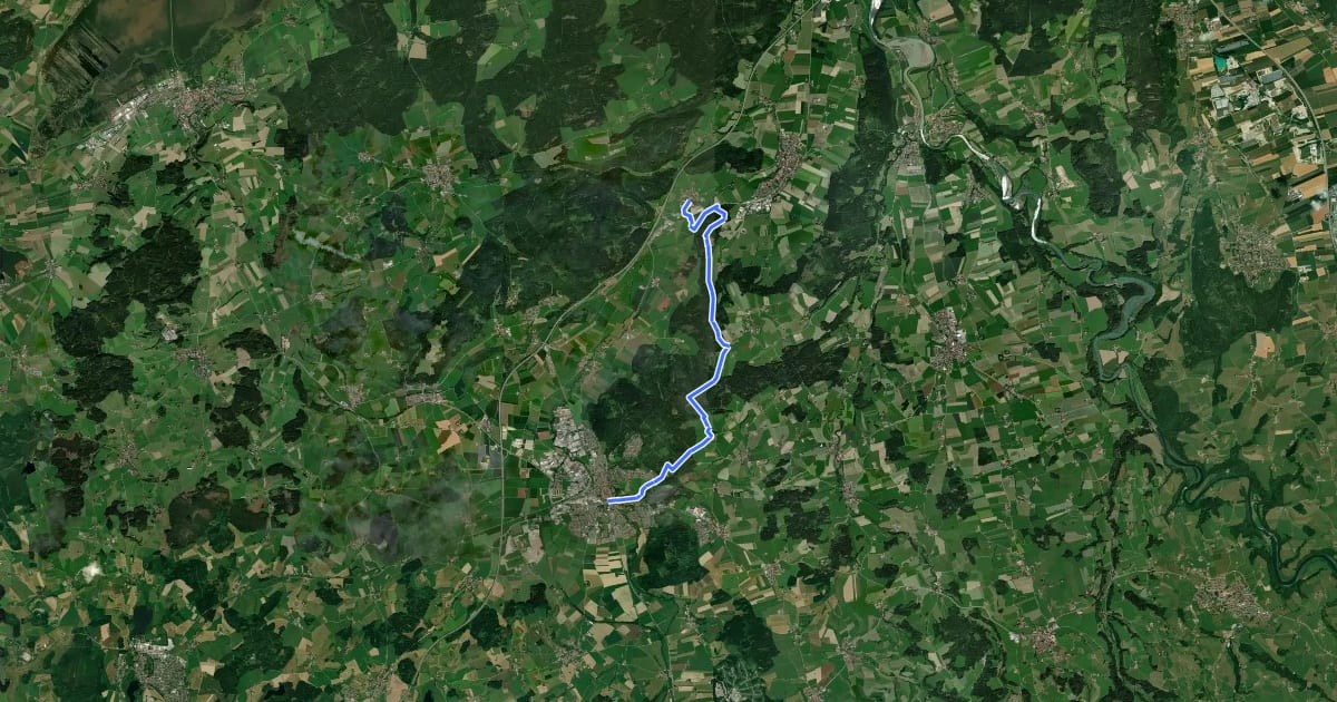 Маршрут Querweg des Schwäbischen Albvereins (blaues Minus) на спутниковом снимке