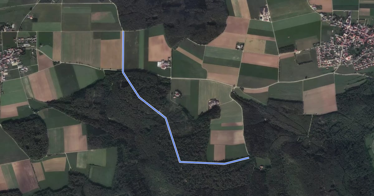 Маршрут Querweg des Schwäbischen Albvereins (rote Raute) на спутниковом снимке