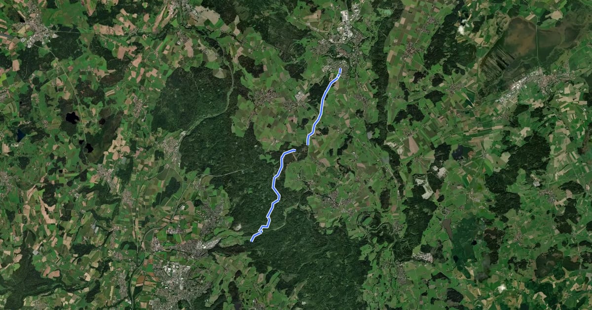 Маршрут Querweg des Schwäbischen Albvereins (roter Punkt) на спутниковом снимке