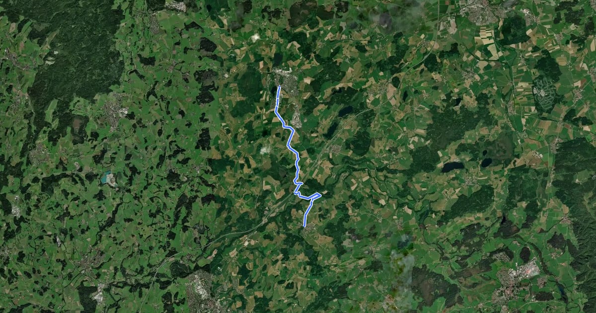 Маршрут Querweg des Schwäbischen Albvereins (roter Punkt) на спутниковом снимке