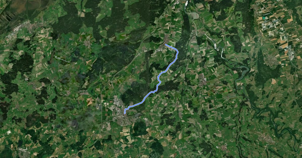 Маршрут Querweg des Schwäbischen Albvereins (roter Punkt) на спутниковом снимке