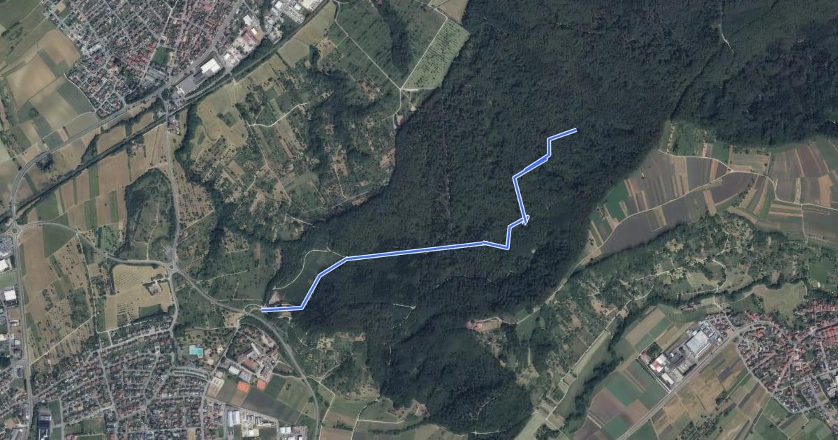 Маршрут Querweg - Mössingen - Weg-10 - Abzweigung von weg 9 - Dicke Eiche - bis zum blauen Dreieck на спутниковом снимке
