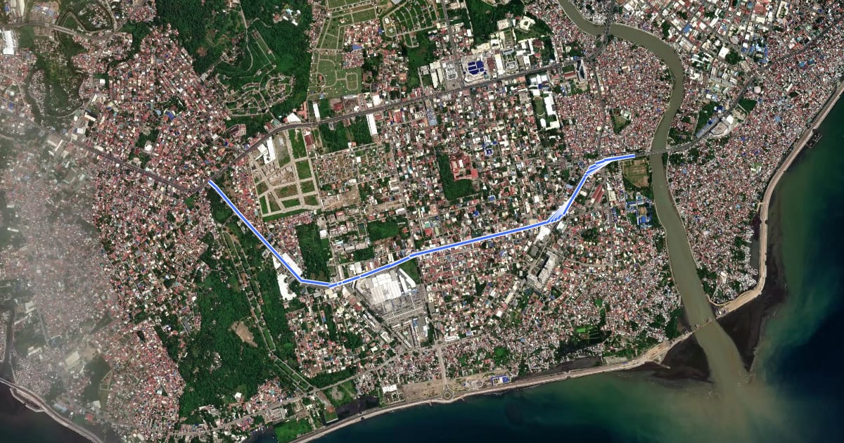 Маршрут Quimpo Boulevard Bicycle Lanes на спутниковом снимке
