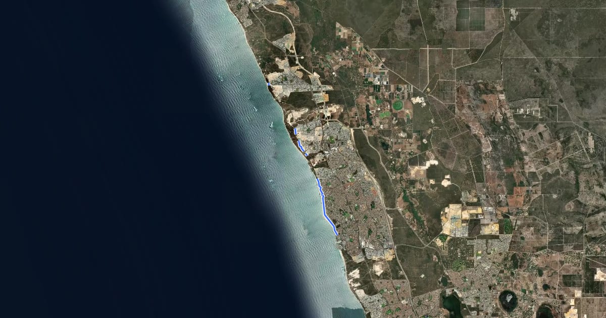Маршрут Quinns, Jindalee and Alkimos Beach PSPs на спутниковом снимке