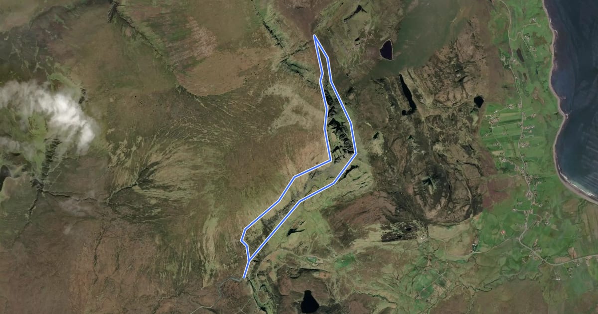 Маршрут Quiraing loop на спутниковом снимке