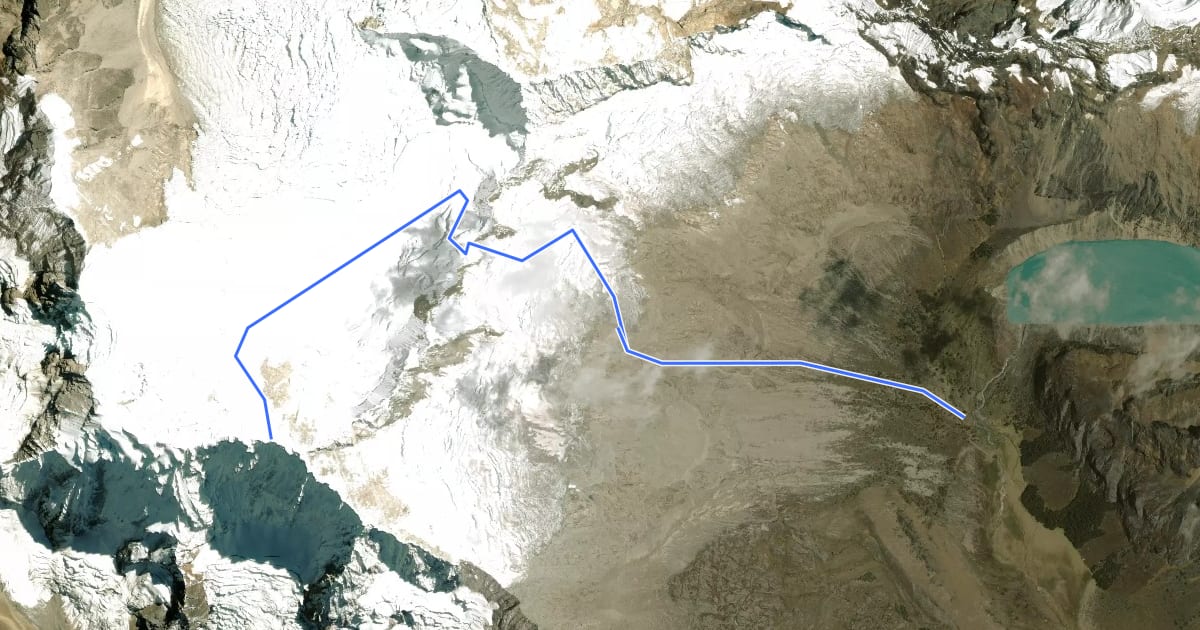 Маршрут Quitaraju Trek на спутниковом снимке